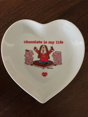 Cathy Comics Heart Trinket Dish "Chocolate Is My Life" American Greetings 1980s